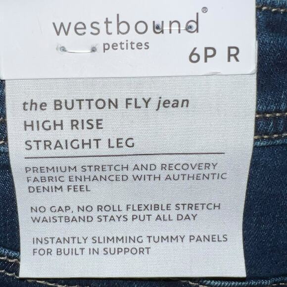 Westbound Petites Button Fly High Rise Straight Leg Jeans Dark Wash Size 6P R - Picture 3 of 7